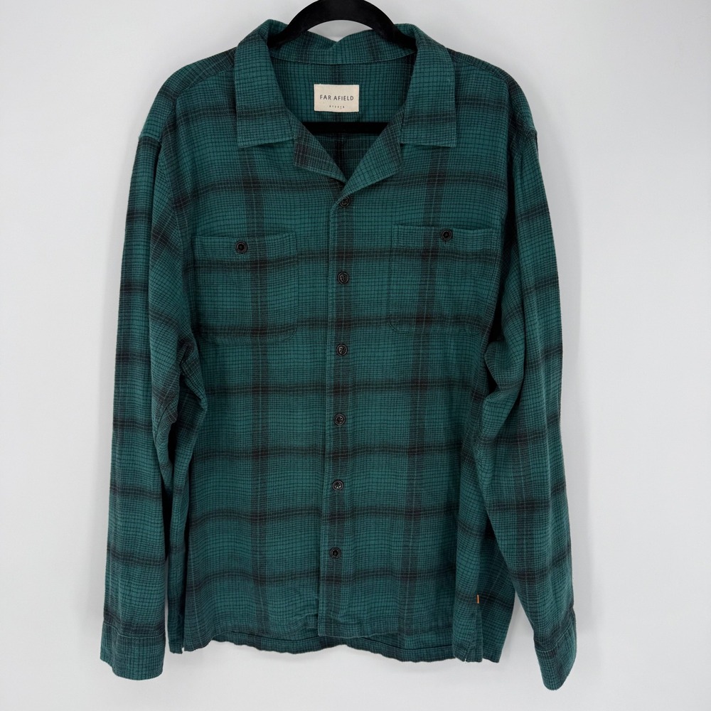FAR AFIELD HIRO BOX FIT CHECK LONG SLEEVE SHIRT GREEN BLACK PLAID SIZE 4 / LARGE